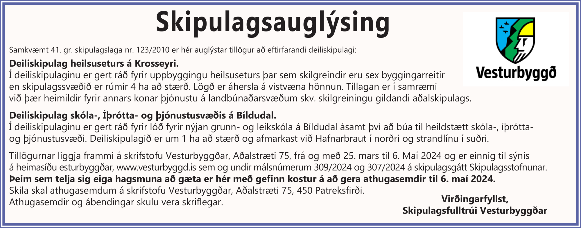 VesturbyggðSkipulag