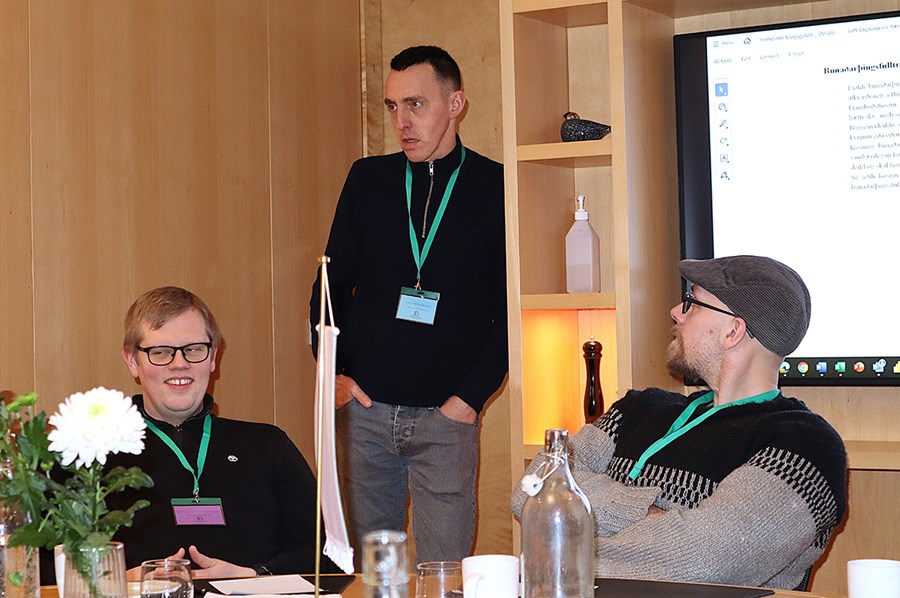 Hákon Bjarki Harðarson, Svertingsstöðum, nýr formaður deildar geitfjárbænda í BÍ, fyrir miðju ásamt Guðmundi Frey Kristbergssyni t.v. og Reyni Þorbjarnarsyni t.h., Háafelli.