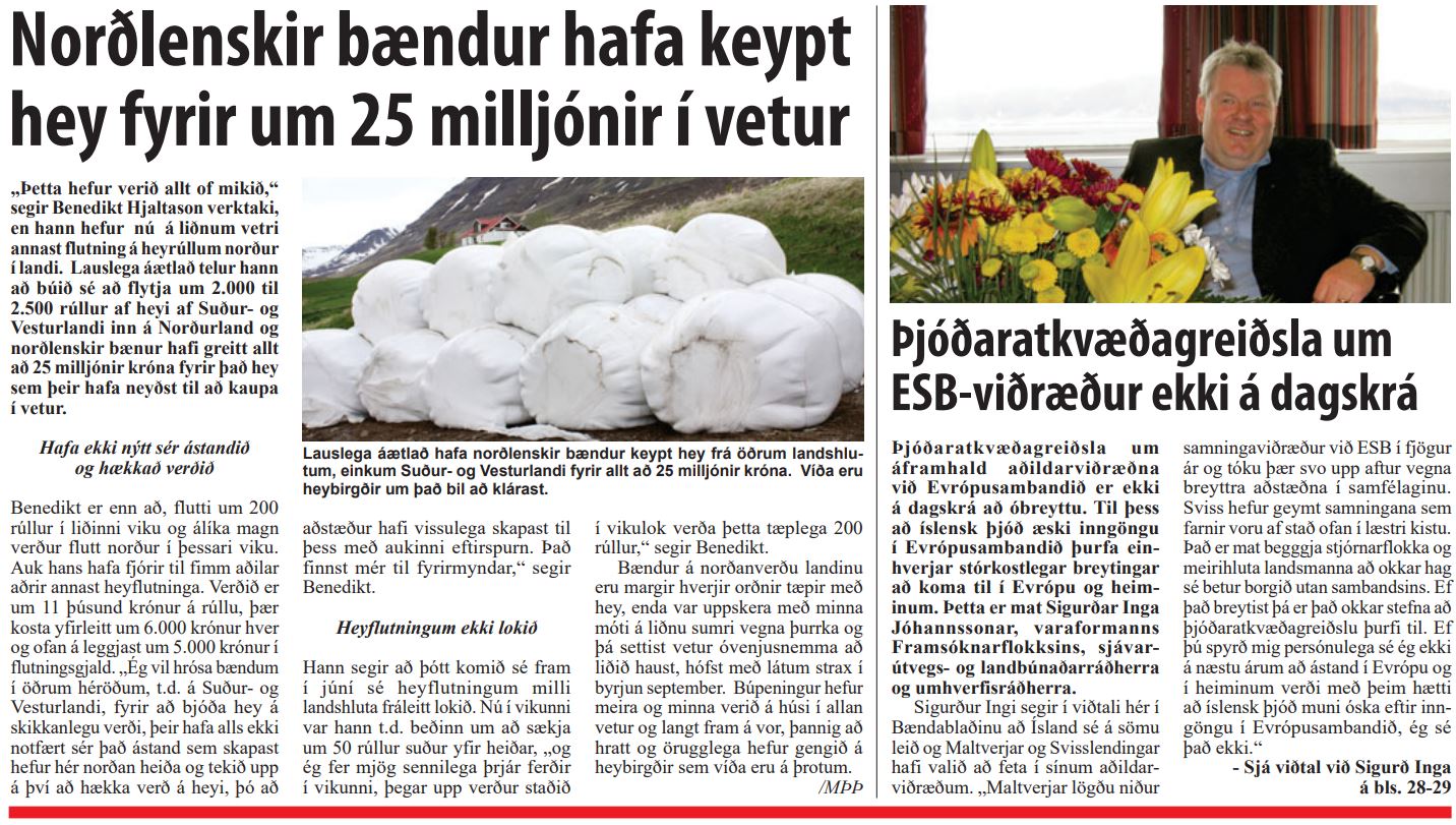 Norðlenskir bændur keyptu hey fyrir 25 milljónir