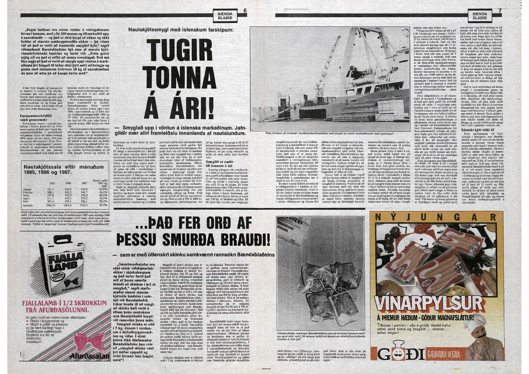 Smyglað kjöt til umfjöllunar í öðru tölublaðinu árið 1987