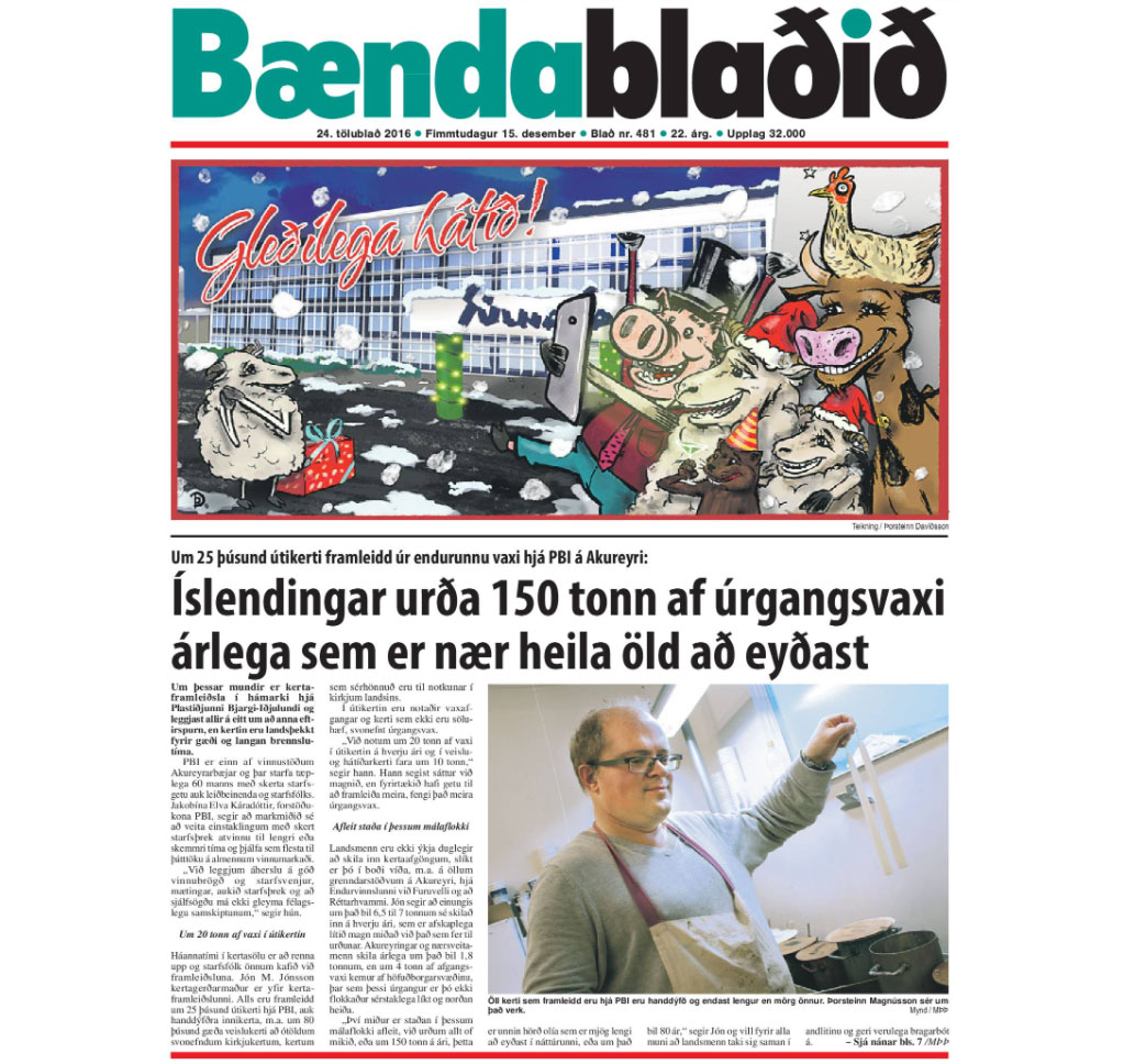 Endurunnið úrgangsvax til framleiðslu á útikertum