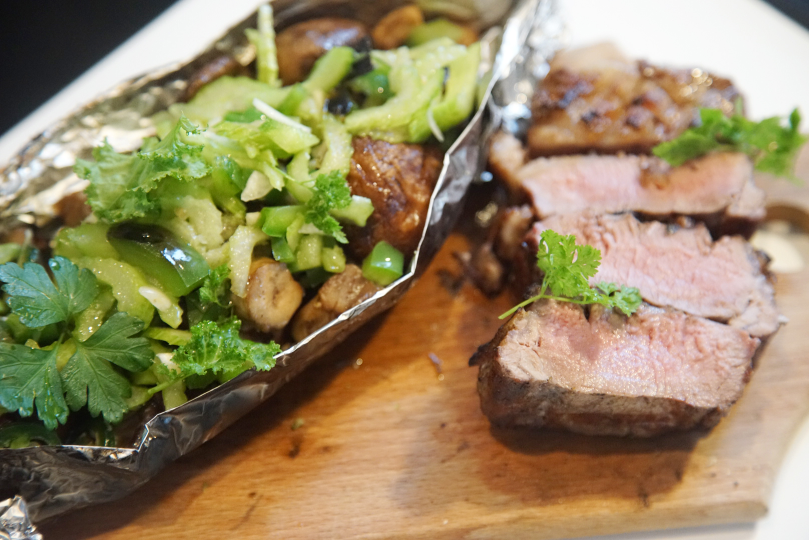 Grillaðir sveppir og lambasalat