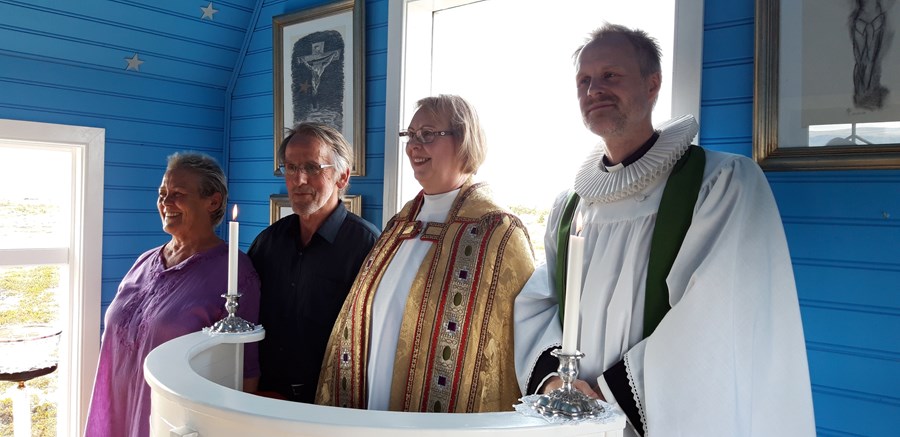 Sigrún Sigurðardóttir, Óskar Þór Óskarsson, séra Gunnar Jóhannesson og Agnes Sigurðardóttir, biskup Íslands. Myndir / ÓÞÓ