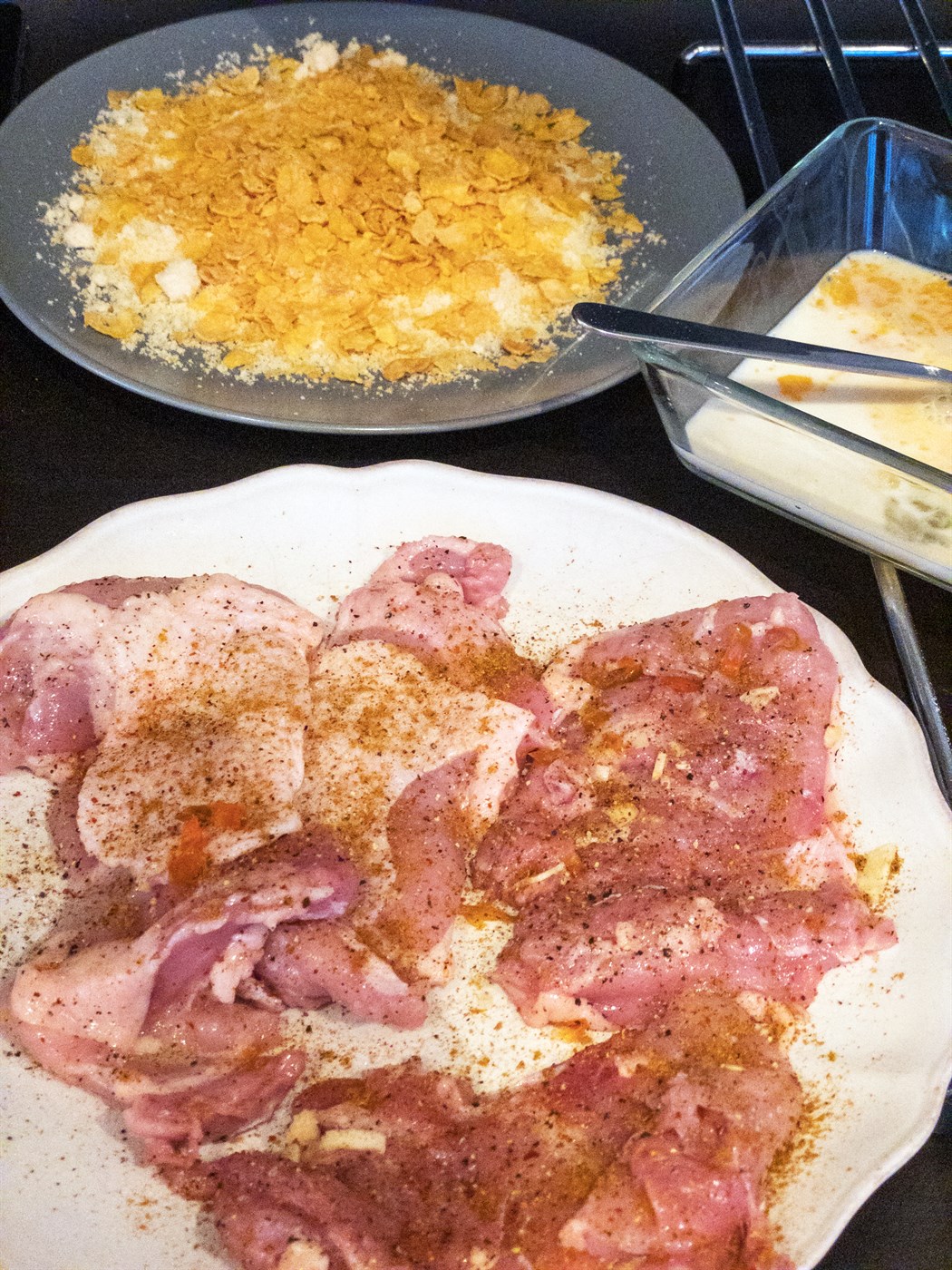 Grænmeti og möndluhjúpaður kjúlli