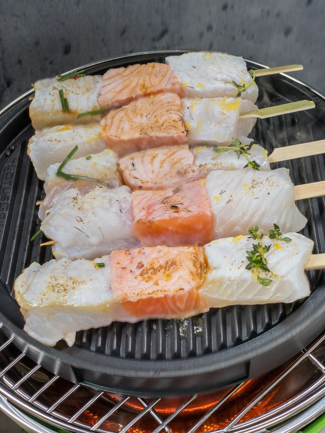 Grilluð fiskispjót og hjónabandssæla