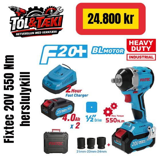 550Nm Fixtec 1/2" Herslulyklar með rafhl