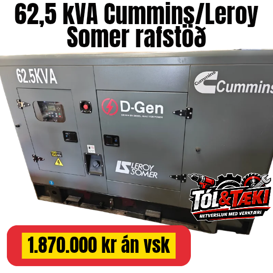Ný og ónotuð Cummins 62,5 kVA rafstöð í