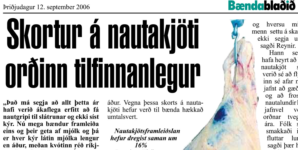 Mikill skortur á nautakjöti fyrir tíu árum
