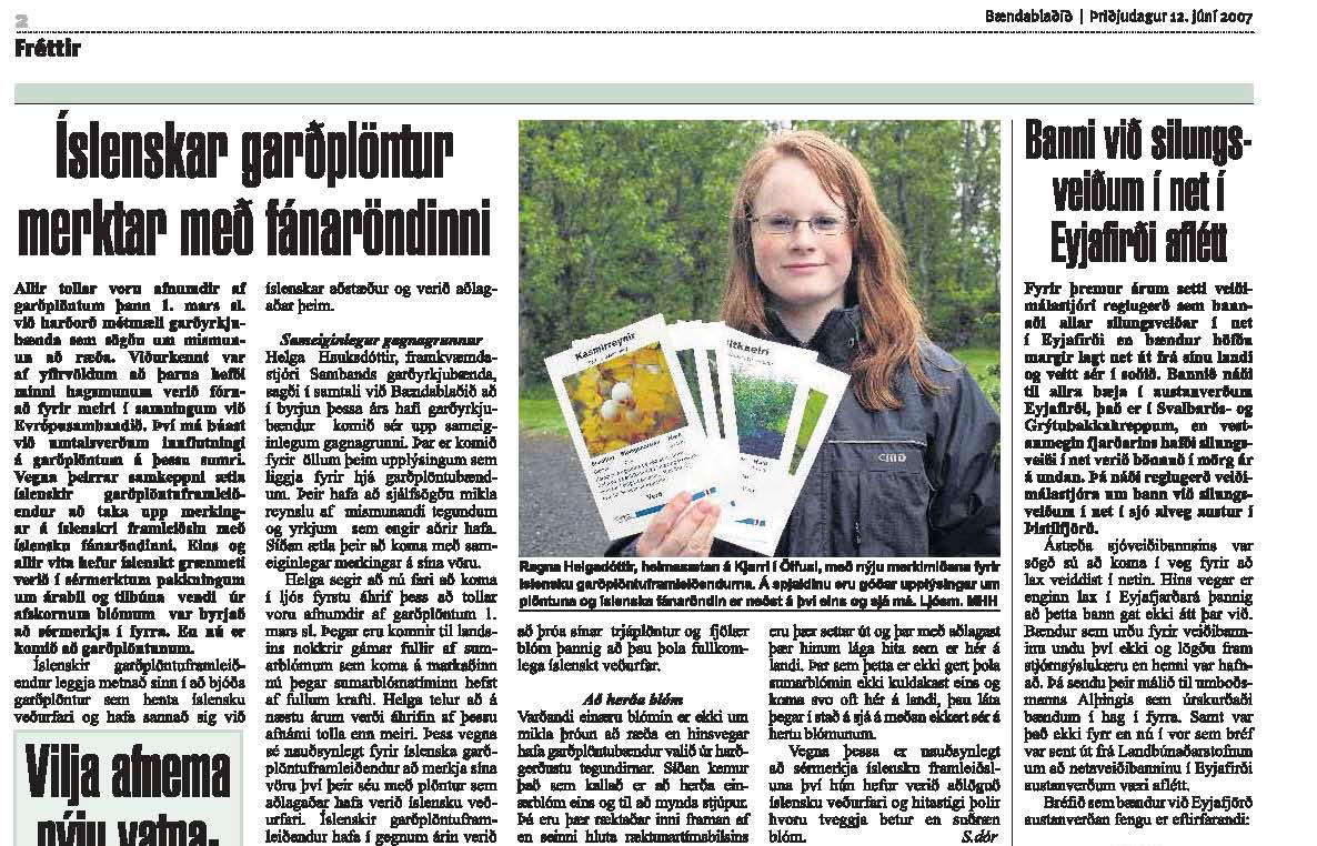 Íslenskar garðplöntur merktar með fánaröndinni fyrir tíu árum