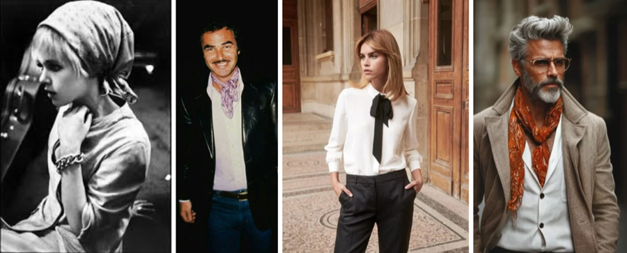 Karlmenn með klúta hafa þótt kitlandi, a.m.k. síðan um miðja síðustu öld. Til að mynda þykja hálsklútar frá merki Carolina Herrera skemmtilegir, en auðvitað má finna hina ýmsu klúta í krókum og kimum.