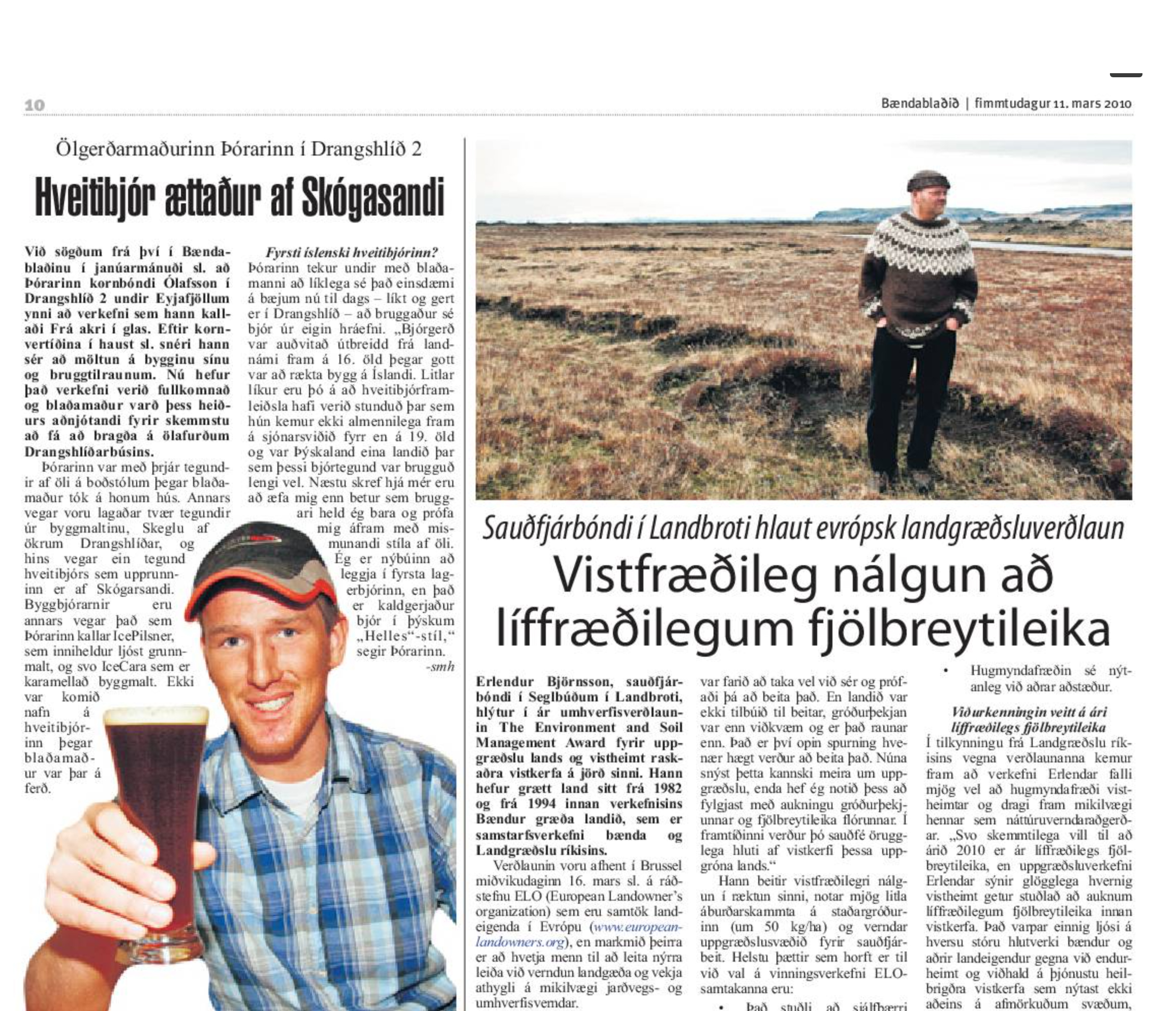 Hveitibjór undan Eyjafjöllum og landgræðsluverðlaun