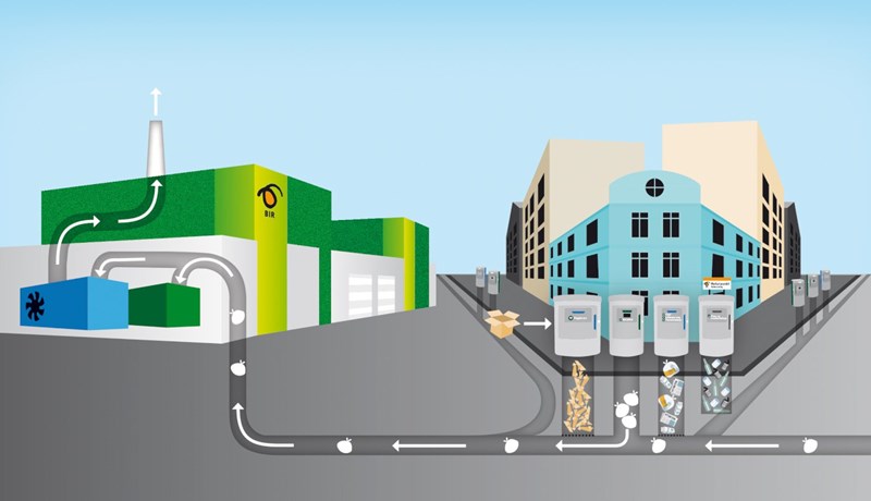 Sorp flutt neðanjarðar með sogrörum í flokkunarstöð