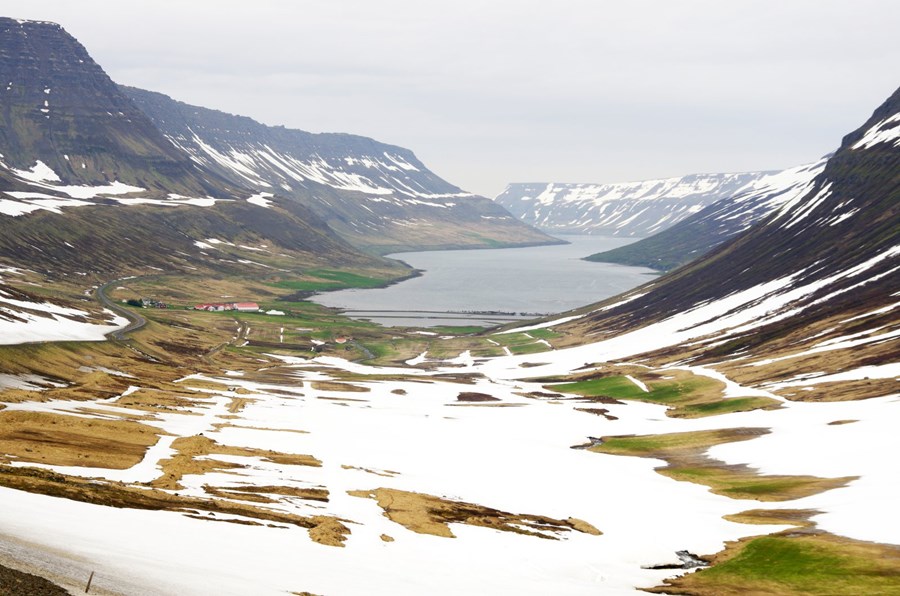 Enn er allmikill snjór yfir túnum í landi Botns og Birkihlíðar í Súgandafirði. Töluvert kal virðist í túnunum.