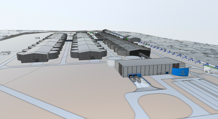 Teikning af laxagarðinum sem fyrirhugað er að reisa við Reykjanesvirkjun.