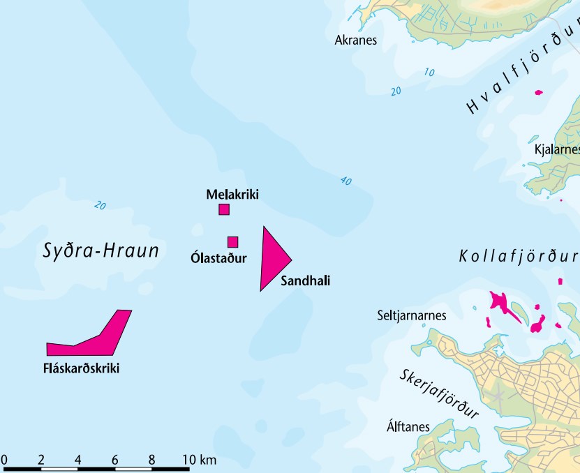 Björgun sækir skeljasandinn á námasvæðin sem heita Fláskarðskriki og Sandhali. 