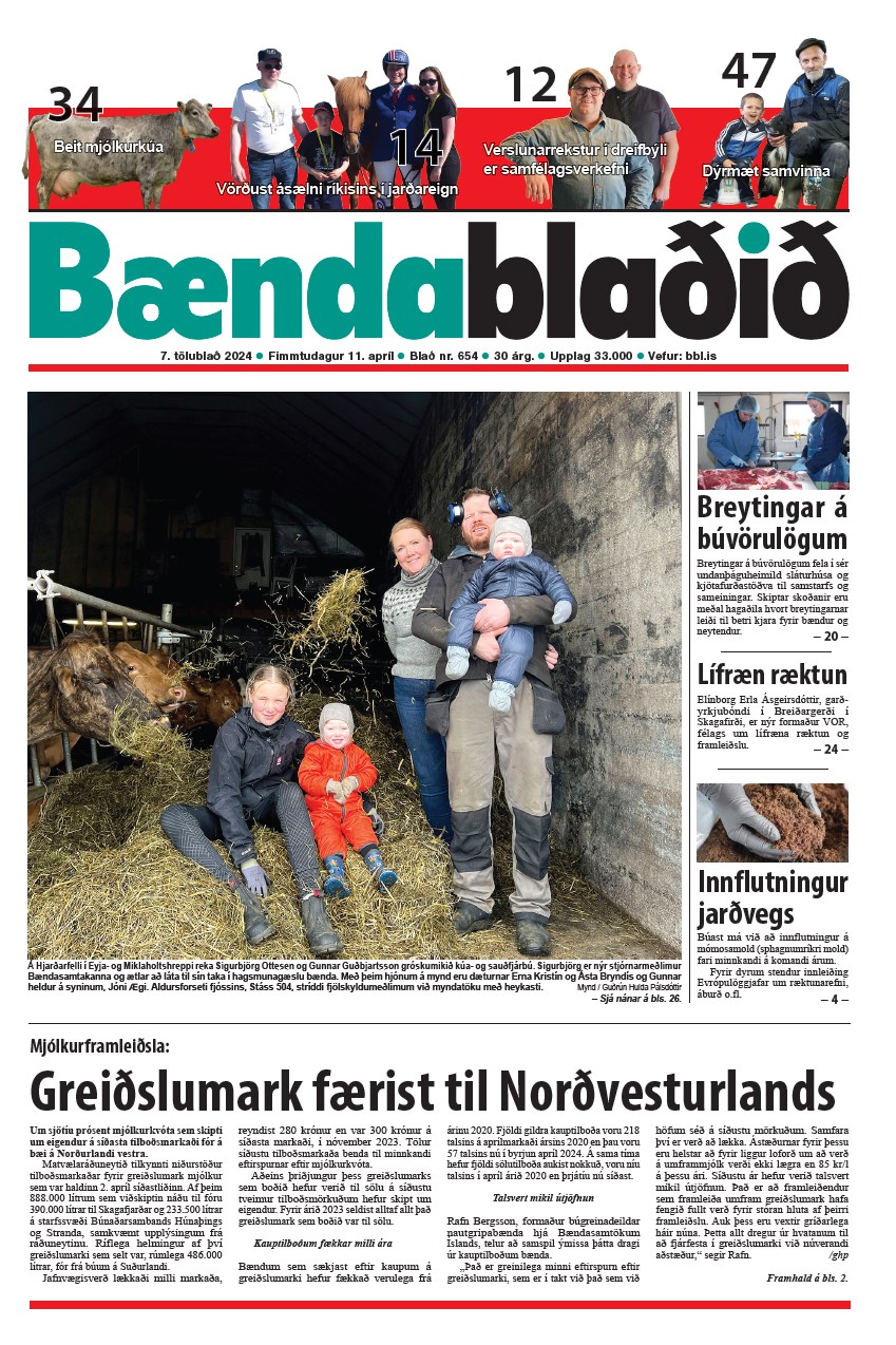 Forsíðan á 7. tölublaði Bændablaðsins 2024