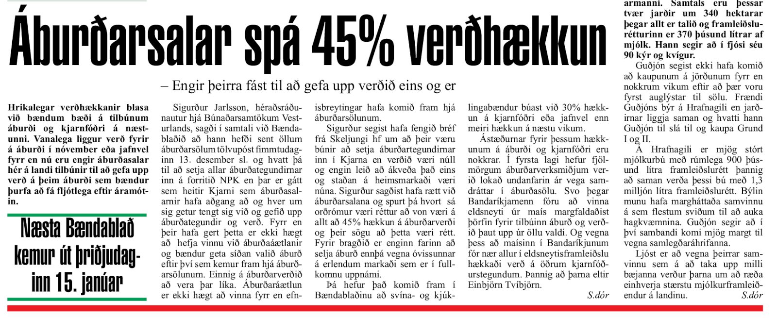 Gríðarleg verðhækkun á tilbúnum áburði fyrir tíu árum