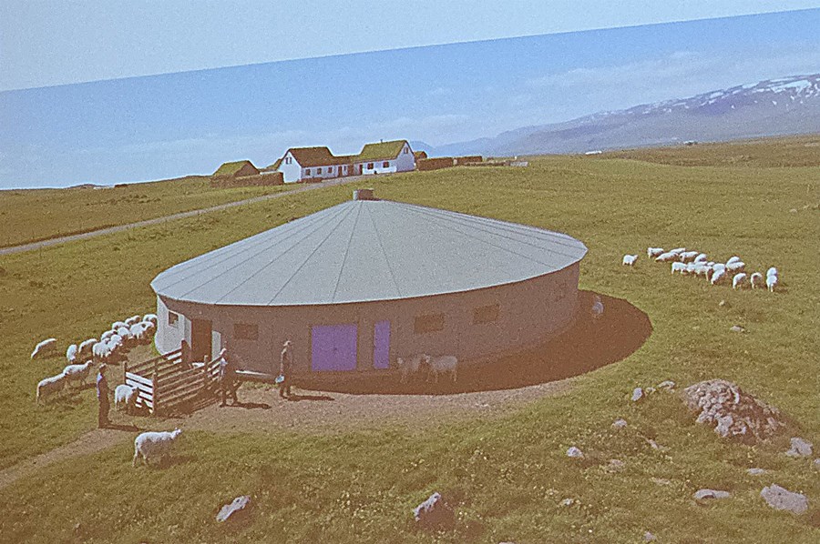 Hringlaga fjárhús sem kynnt var á fundinum. 