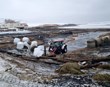 Flóðbylgja tók með sér um 200 heyrúllur út á sjó