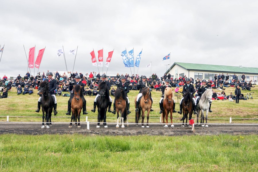 Firnasterkri keppni í B-flokki gæðinga lauk með öruggum sigri Örnu frá Skipaskaga, knapi er Sigurður Sigurðarson, sem eru hér lengst til vinstri.