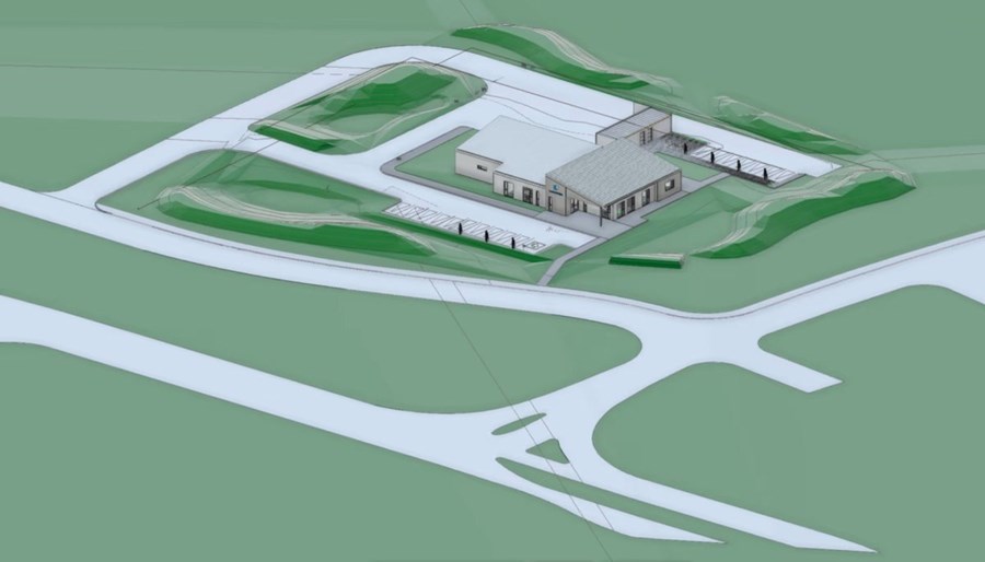 Svona mun Svansvottaða þjónustuhúsið líta út á Hellu en húsið verður byggt á lóð við Faxaflöt 2a. Útboðsgögn voru afhent 9. mars og er skilafrestur tilboða til 21. apríl.  