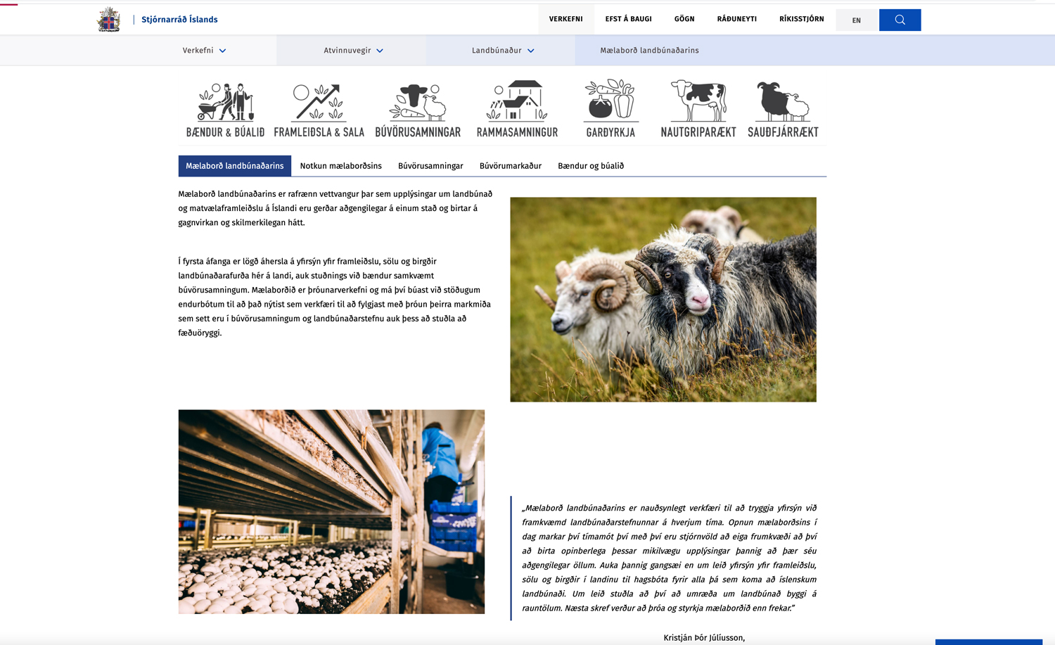 Mælaborð landbúnaðarins markar tímamót varðandi samantekt og birtingu upplýsinga