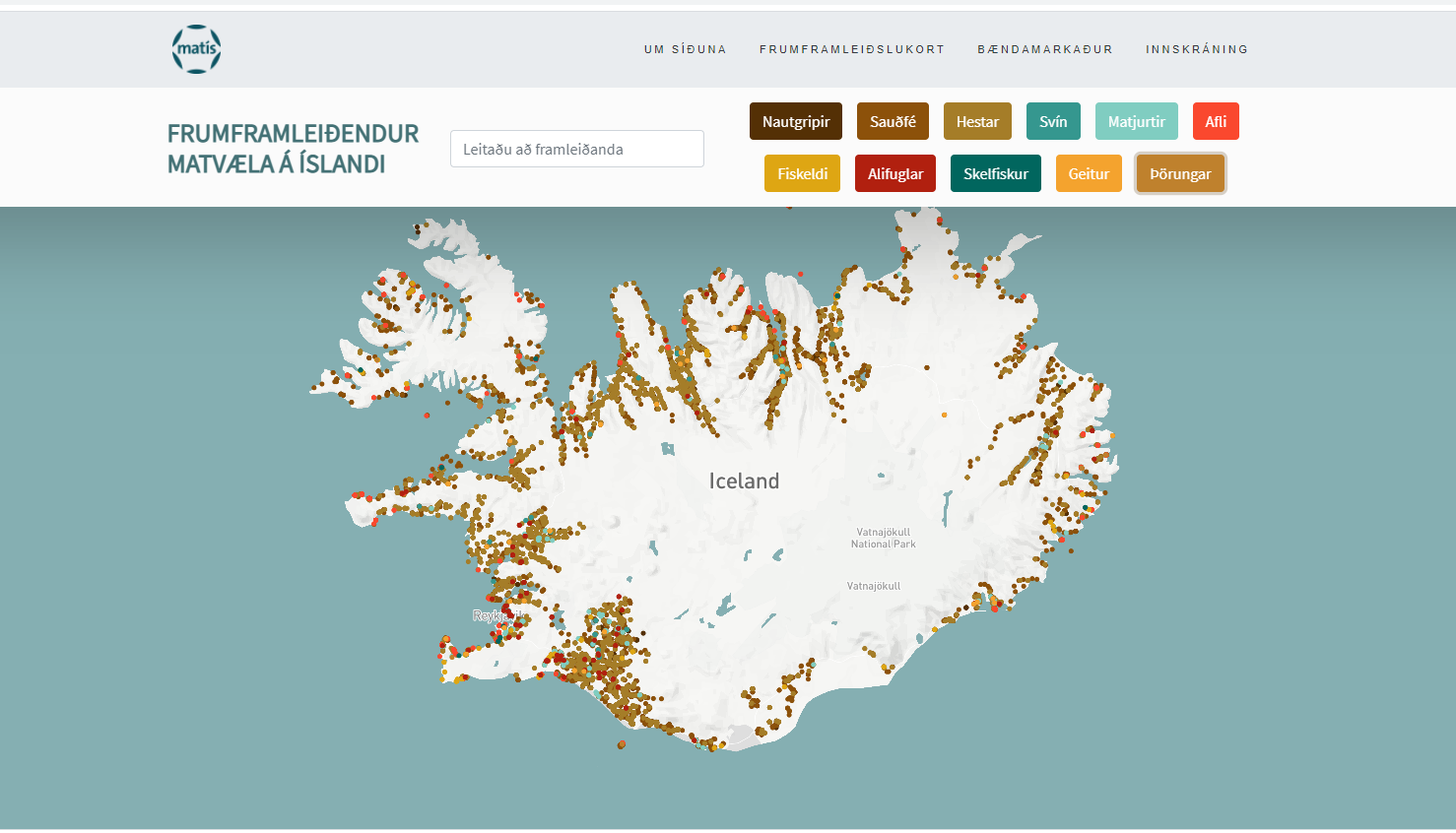 Matarlandslagið er veflægt og gagnvirkt Íslandskort frumframleiðenda matvæla