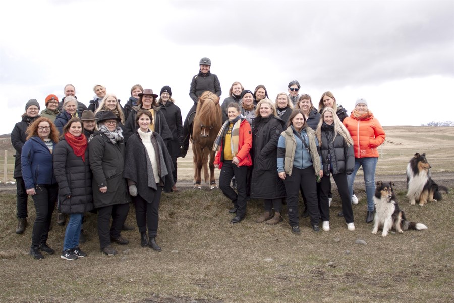 Djásnahópurinn á ferð í Skagafirði til að meðal annars líta á Hraunar sem var í þjálfun hjá Líneyju Maríu Hjálmarsdóttur á Tunguhálsi II.