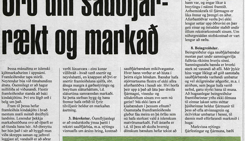 Nokkur orð um slæma markaðsstöðu sauðfjárafurða í byrjun árs 2003