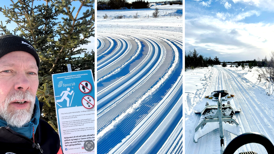 Magne Kvam býr til gönguskíðabrautir á Hólmsheiðinni og við Blikastaði. Hann vill að sem flestir geti notið skíðagöngu, sem sé ánægjuleg útivist. Hann hefur sjálfur smíðað tækin sem hann dregur með snjósleða.