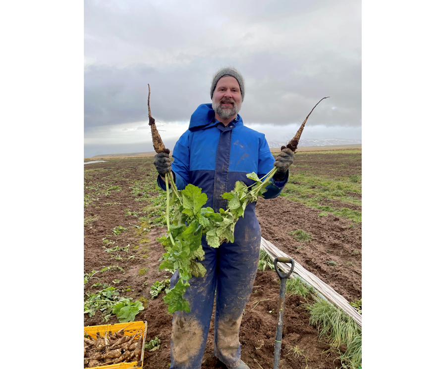 Jón Ingi með nýuppskornar nípur. 