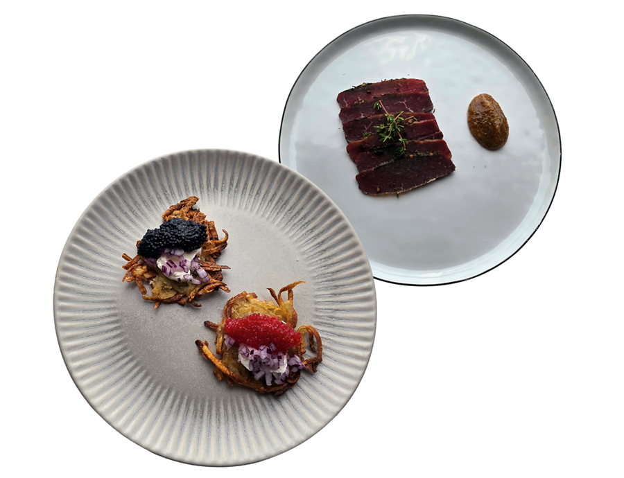 Rösti og hrogn & grafið ærkjöt.