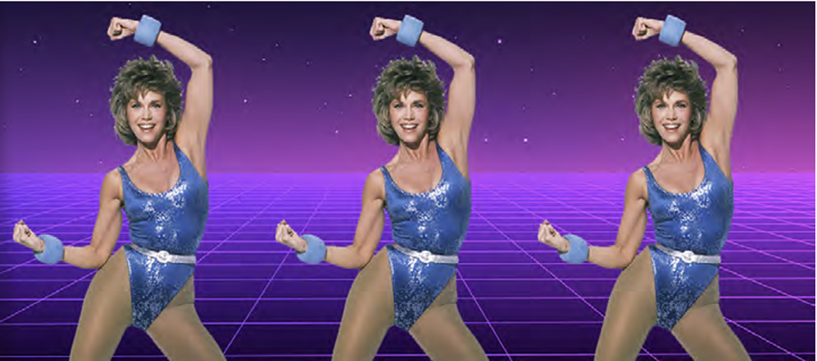 Árið 1982 frumsýndi hin síunga Jane Fonda (þá 45 ára) fyrsta eróbikkvídeó sitt – sem varð gríðarvinsælt og kom henni samstundis á toppinn – en hún var ein þeirra sem setti tóninn þegar kom að metallitum og efnislitlum fatnaði.