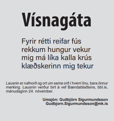 Mál er lausnarorð vísnagátunnar.