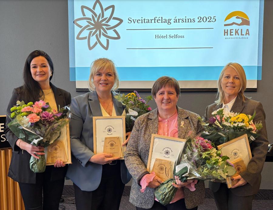 Sveitarstjórarnir (f.v.) Sylvía Karen Heimisdóttir, Skeiða- og Gnúpverjahreppi, Aldís Hafsteinsdóttir, Hrunamannahreppi, Ásta Stefánsdóttir, Bláskógabyggð, og Fjóla Steindóra Kristinsdóttir, Grímsness- og Grafningshreppi, leiða „Sveitarfélög ársins 2025“ skv. BSRB og Gallup.