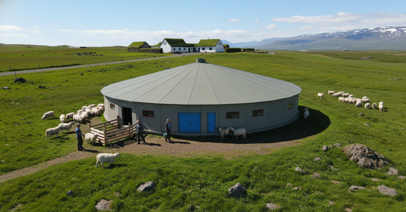 Hugmyndir um hringlaga fjárhús