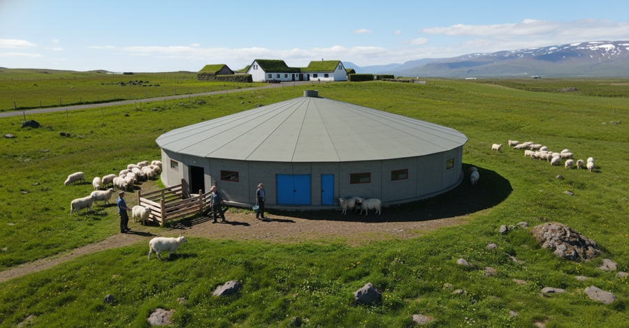 Tölvuteiknuð mynd sem sýnir hvernig fjárhúsin gætu litið út.