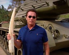 Schwarzenegger sprengir fílatönn í loft upp